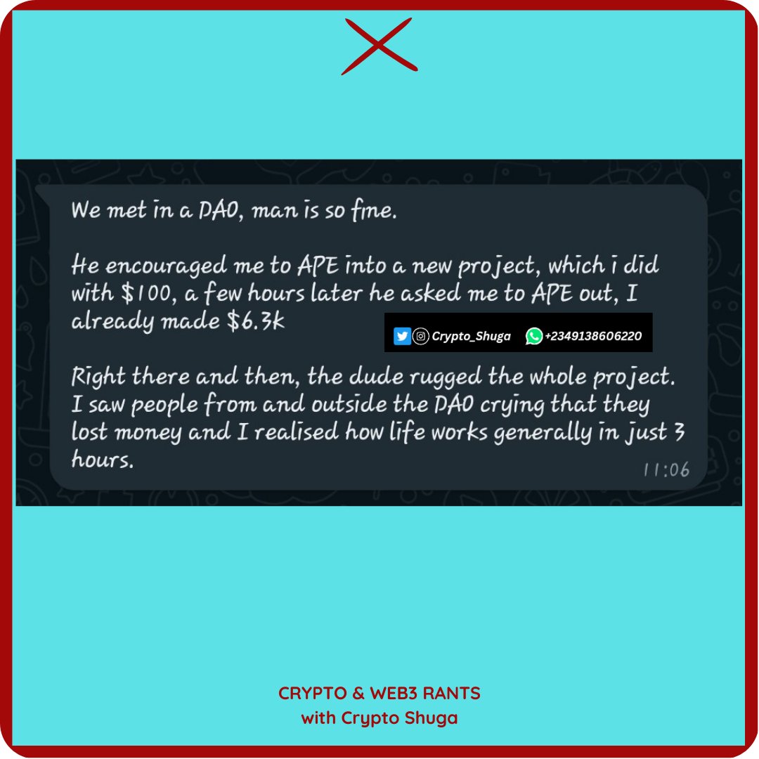 crypto_shuga's tweet image. He told her to exit before he went ahead to rug the project right in front of her.

#CryptoNews #CryptocurrencyMarket #cryptorug #web3 #metaverse #BBTitians #BBTitans2023 #Pathaan #Beyonce