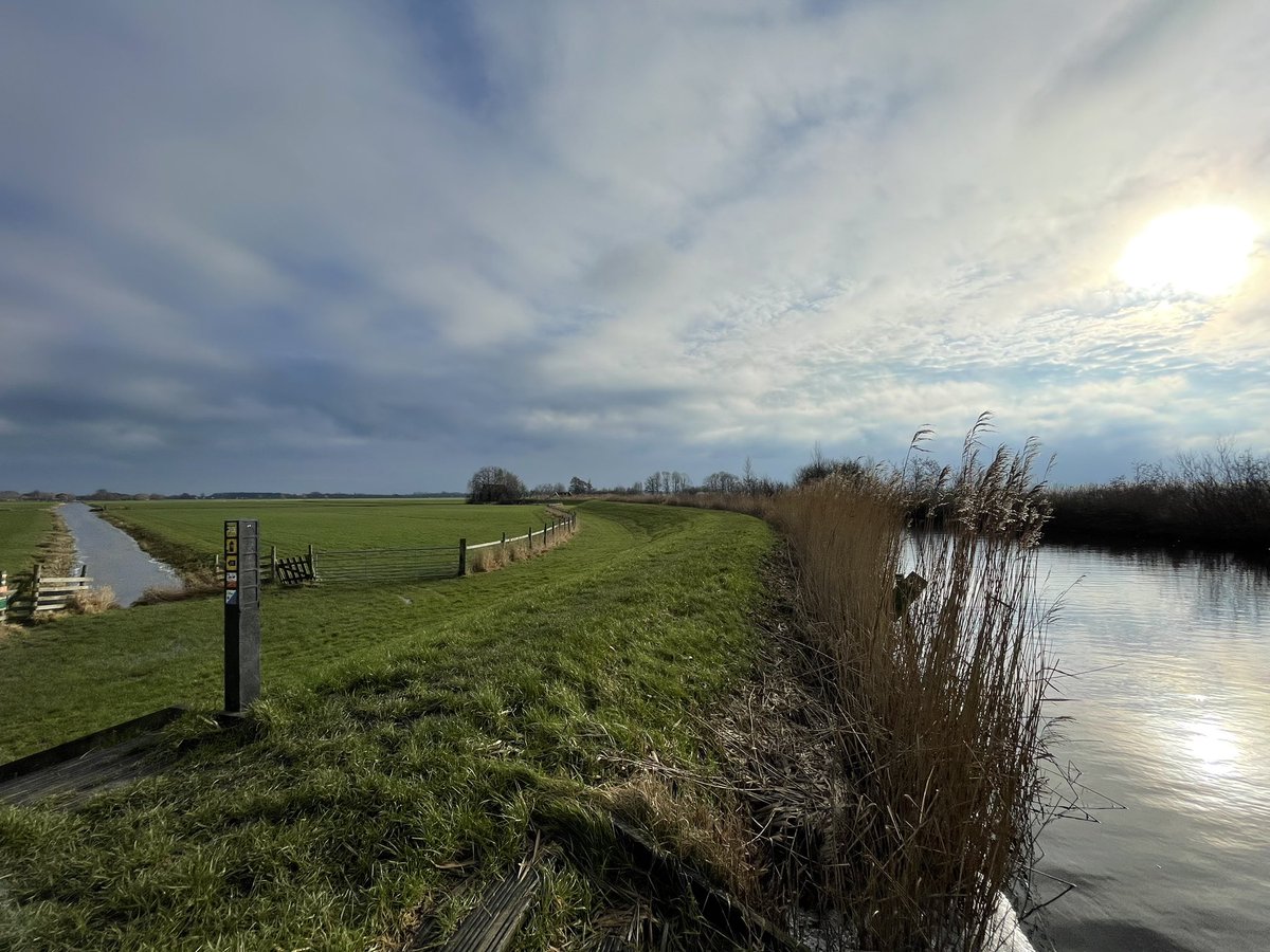 Groenehartstoc1's tweet photo. Tijdens de wandeling over de dijk langs de #Grecht tussen Woerdens Verlaat & #Woerden ervaar je de ultieme indentiteit van #GroeneHart. Hoger gelegen water met dijk, de weidse uitzichten, eindeloze groene polders met water- en #weidevogels. In de verte een kerkje van dorp of stad https://t.co/XiuQD90kDU