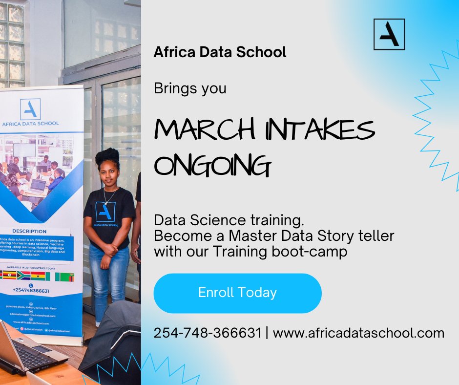 AfricaDataSch's tweet photo. Explore the infinite possibilities that come with learning Data science. Enroll today for the Data science program @africadataschool.
March cohort intakes are Ongoing.
#DataAnalytics #datasscience #MachineLearning #100DaysOfCode https://t.co/r7ODICg0KY