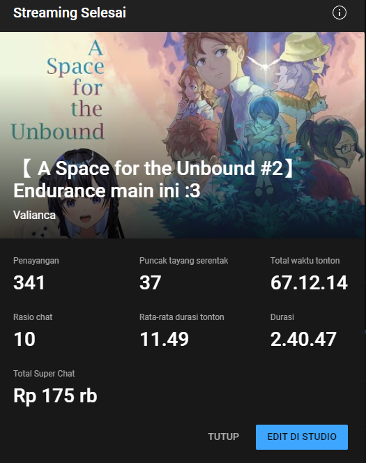 KasirVal's tweet photo. TAMAT GAMENYAAAAA AAAAAAHHHH
Perasaan hampa apa yang aku rasakan saat ini :(
Total gameplay 13 jam-an! (Ga full complete karena aku ceroboh uweee)
Terima kasih sudah membuat game sebagus ini, ditunggu game selanjutnya โค
#ASTFU #ASpaceForTheUnbound https://t.co/S2gGOS4FwX