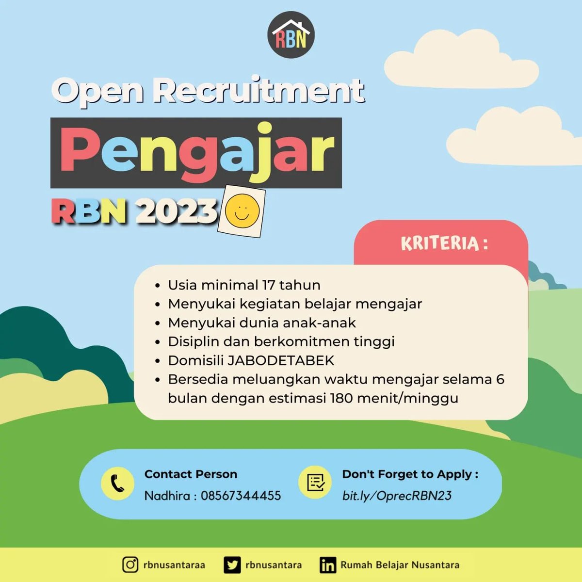 RBNusantara's tweet photo. Ayoo langsung aja daftar di link:
https://t.co/vmjvQsxb0x
Atau kalau ada pertanyaan bisa ke Kak Nadhira (https://t.co/xetfnteru8) https://t.co/rFbbRpKCWF