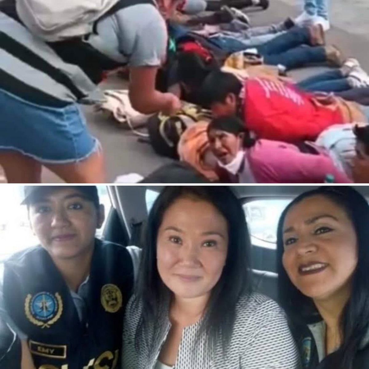 XimR_R's tweet photo. Esta es la tan honorable PNP. 

- Selfie con los criminales.
- Palo e insultos para quienes defienden sus derechos. https://t.co/EtkszTejaV