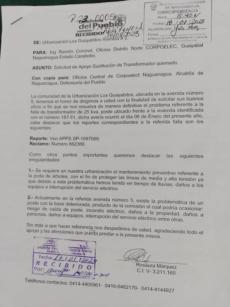 jldeabreuj's tweet photo. @CorpoelecInfo @_Vpsops @NestorLReverol @SandyaveledoC @gonzalez10ana_ 
@QpasoNaguanagua @webnotitarde @alc_naguanagua @Noti_Naguanagua @gaviotagarcia98 BD, para su información les indicamos que los reclamos   Nro 862366 y 864351 se encuentran SIN SOLUCIÓN, ya son 16 días sin el servicio por el daño a 1 transformador https://t.co/Dyr0oL8pB2