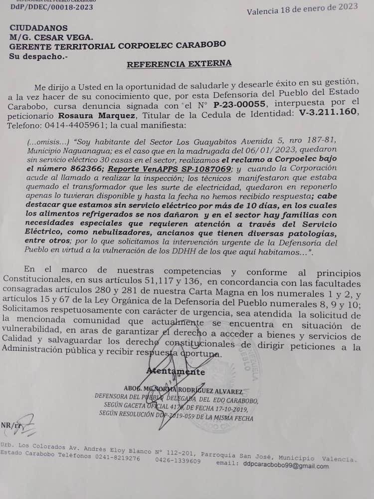 jldeabreuj's tweet photo. @CorpoelecInfo @_Vpsops @NestorLReverol @SandyaveledoC @gonzalez10ana_ 
@QpasoNaguanagua @webnotitarde @alc_naguanagua @Noti_Naguanagua @gaviotagarcia98 BD, para su información les indicamos que los reclamos   Nro 862366 y 864351 se encuentran SIN SOLUCIÓN, ya son 16 días sin el servicio por el daño a 1 transformador https://t.co/Dyr0oL8pB2