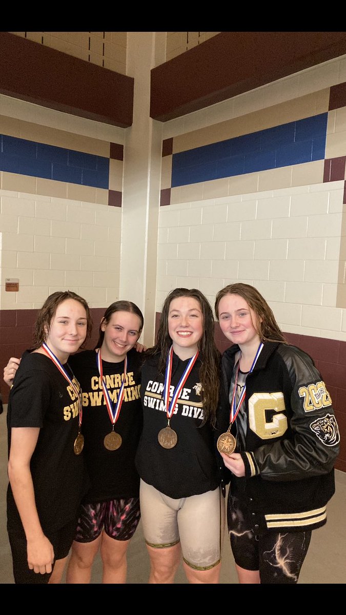 Conroe girls took 3rd in the 400 free relay at Districts <a href="/Conroeathletics/">ConroeHigh Athletics</a>