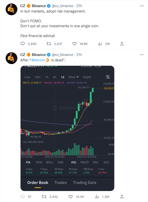 CryptoCoinCoach's tweet photo. when @cz_binance is bullish, we need to be too

#Bullmarket 2023 https://t.co/EMGZyMAFCM