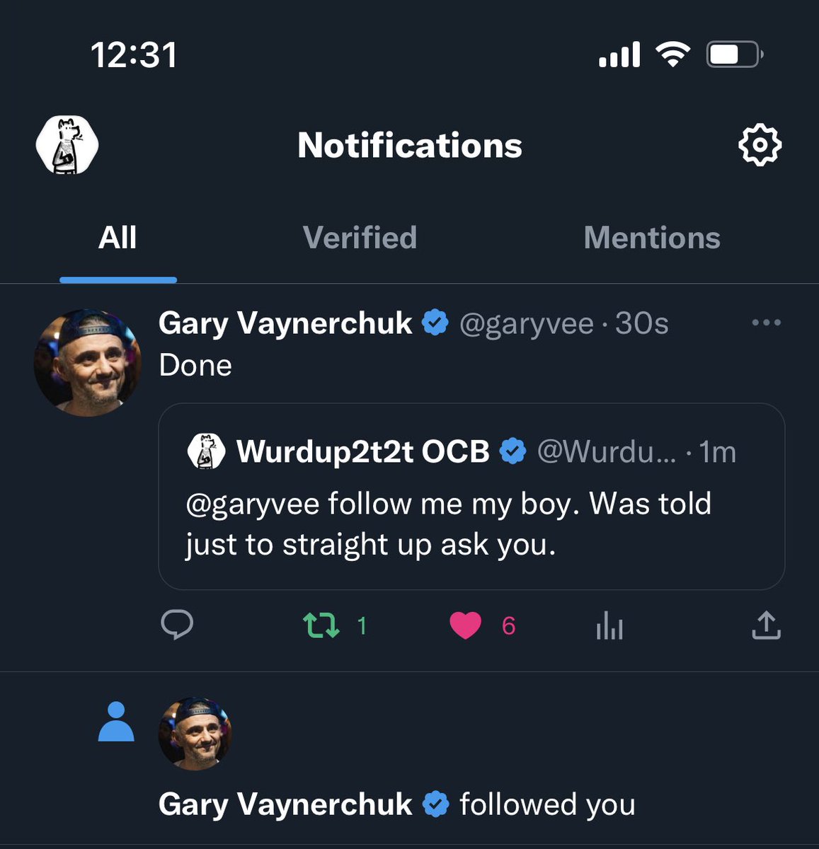 Wurdup2t2t ☿️ 🏝️ (@wurdup2t2t) on Twitter photo Didn’t think this would actually work lol. Thanks <a href="/garyvee/">Gary Vaynerchuk</a> - now I need to scrape some ETH together for a V2 outta respect! Didn’t think this would actually work lol. Thanks <a href="/garyvee/">Gary Vaynerchuk</a> - now I need to scrape some ETH together for a V2 outta respect!