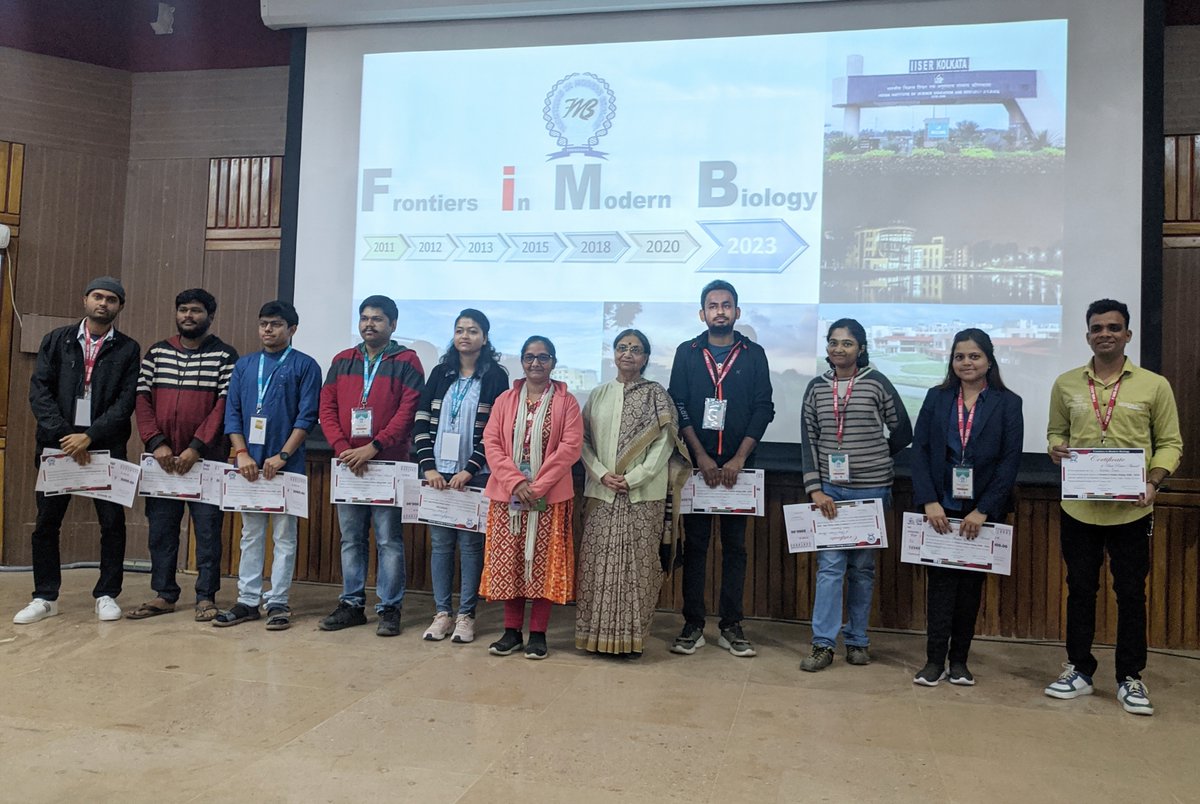 fimbiiserk's tweet photo. The winners of #fimb2023 ! Congratulations!
Oral ppt: Anirban Roy and @ApurbaD06865402 
Poster: @ghoshgaurab2011 @I5hanimukherjee  Subhadeep Gupta @arunava_seth @iiserkol  Meghna Srivasta @iitbombay @JainVirmal Jafar Sarif @csir_iicb https://t.co/pYDWGQOfFz