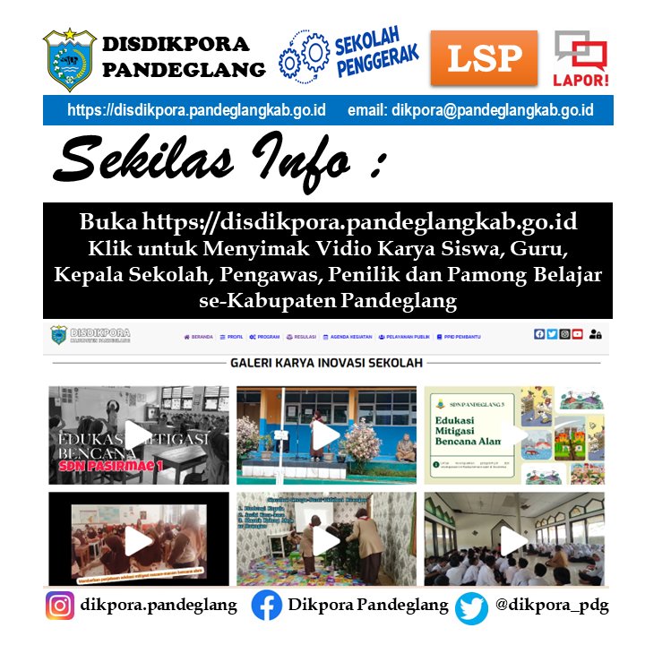 dikpora_pdg's tweet photo. Netizen ingin tahu aksi nyata siswa, guru, kepala sekolah, pengawas, penilik dan pamong belajar di Kabupaten Pandeglang. Silakan simak vidio, jangan lupa klik like and subscribe. https://t.co/WMxHmhARUt
