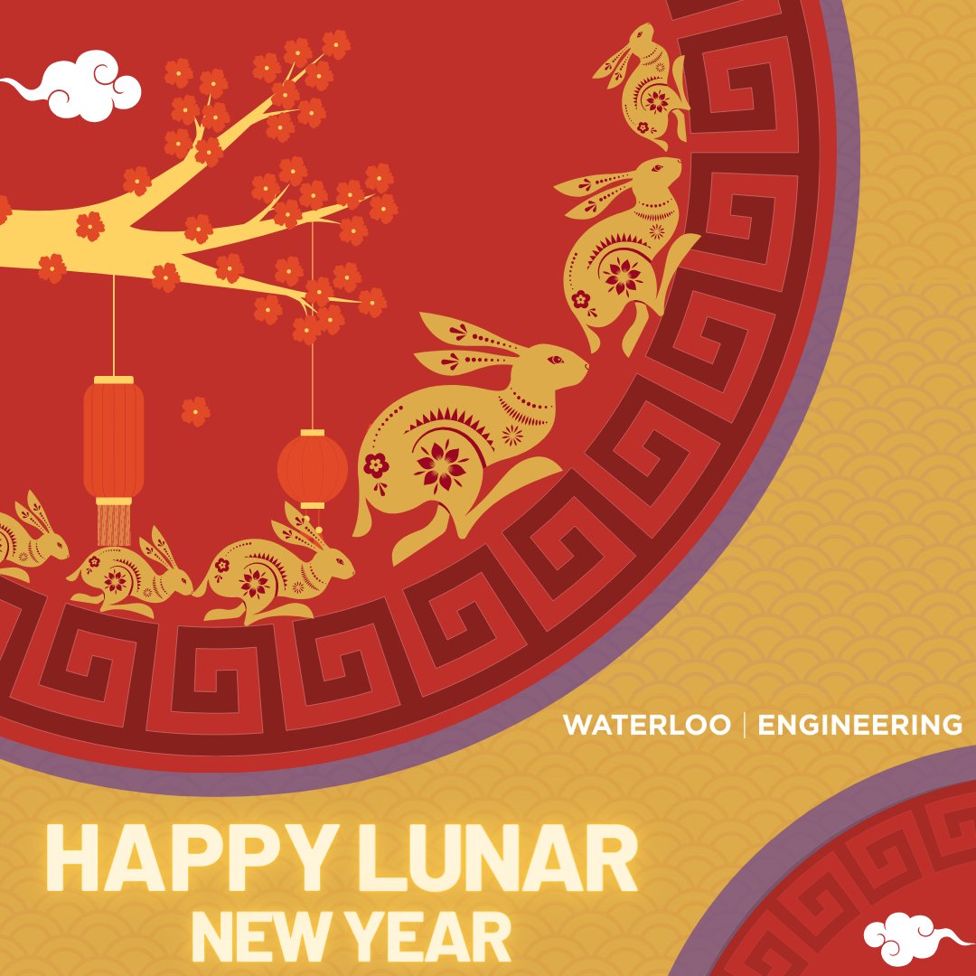 WaterlooENG's tweet image. Happy Lunar New Year from Waterloo Engineering!
Wishing a successful, prosperous, and healthy year ahead to our students, alumni, faculty, staff, and supporters!
Welcome to the year of the Rabbit🐇

#LunarNewYear #YearoftheRabbit #WaterlooEngineering