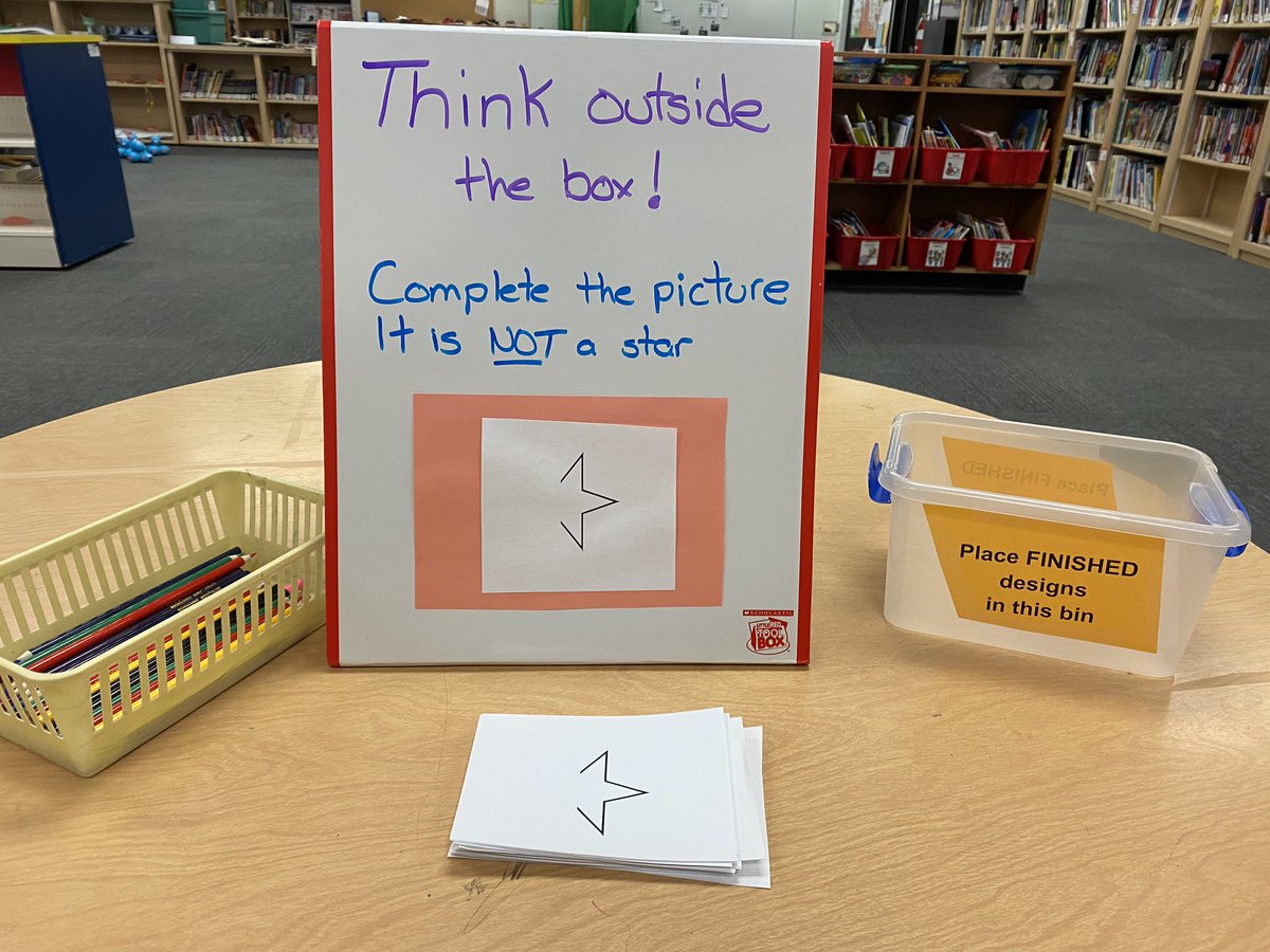 PAF_Library's tweet photo. Can you think outside the box?
Use your imagination to finish drawing the picture…how many ideas can you come up with?
Read Antoinette Portis’ books “Not a Stick” or “Not a Box” for inspiration.
@PAF_ps #libraryactivity https://t.co/ls0N7eGfqW