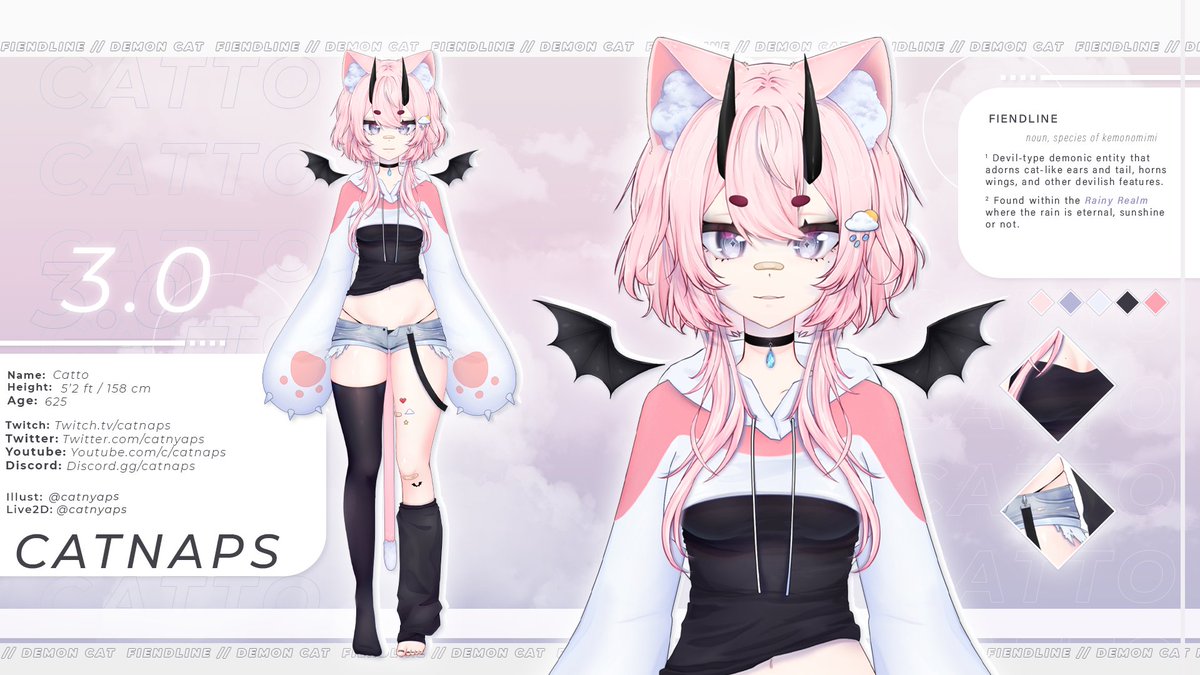 catnyaps's tweet photo. 🌦️ 【 MODEL ART REVEAL 】
Meowdy gamers!! I'm Catto, a fiendline! Your sleepy demon cat VTuber stuck in a rainy realm. I like to draw, rig, sing, animate and voice act!

「 LINKS 」
💻https://t.co/QrLvrHjxxz
🌦️https://t.co/BtkE5LMHwf

「 ART TAGS 」
🎨 #fiendline 🔞 #nyasfw https://t.co/msa7BT2bHp
