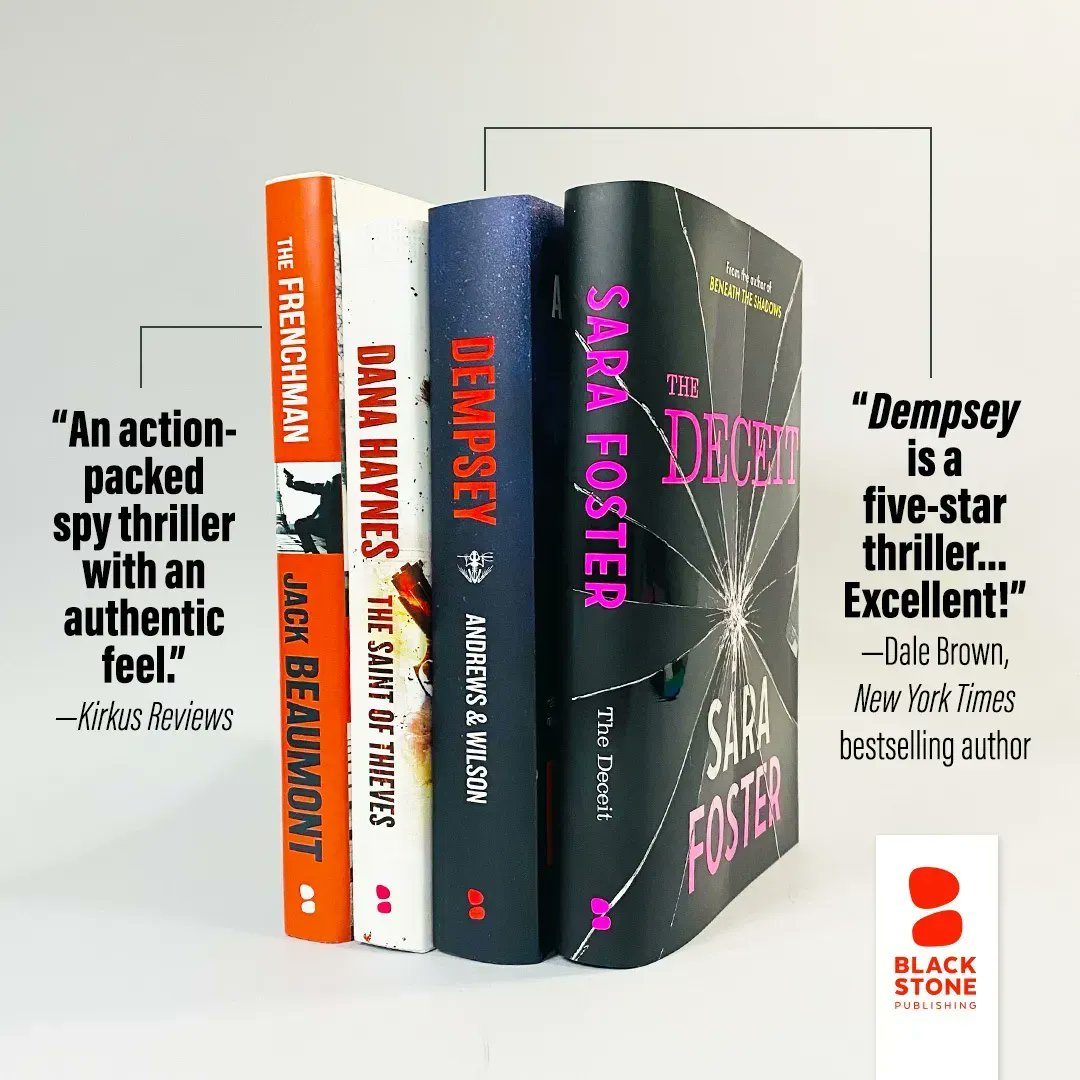 BlackstoneAudio's tweet photo. This #BlackstoneBookstack has it all...adventurous thrills, international chills, and upcoming launches!
💥 #TheSaintOfThieves - @danahaynes 1/24
💣 #TheDeceit - @SaraJFoster 2/7
💥 #Dempsey - @BAndrewsJWilson 2/21
💣 #TheFrenchman - #JackBeaumont 2/28
https://t.co/qhtd8fLwCz https://t.co/bt5kz8qGDG