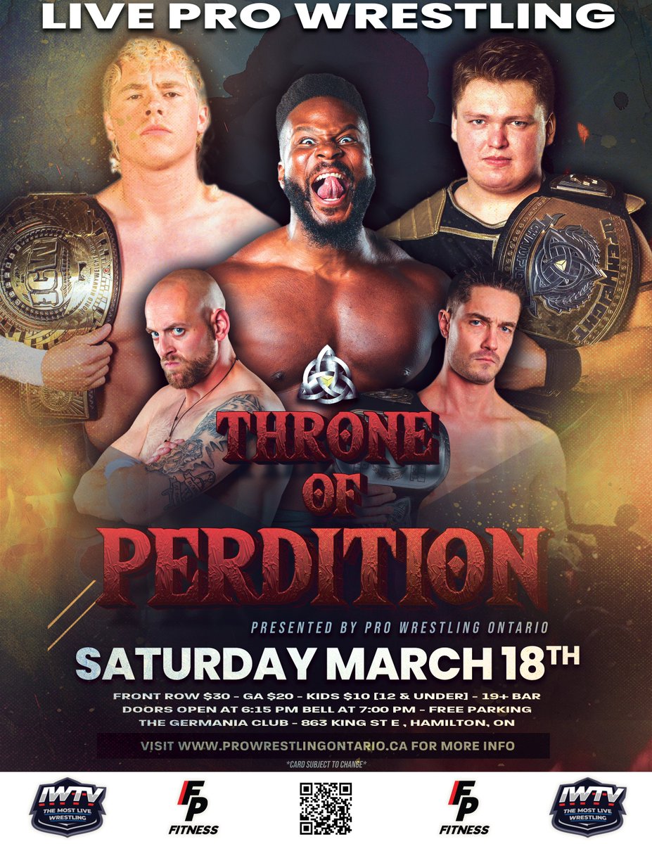 Tickets for March 18th's #ThroneOfPerdition have already started to move!

You won't want to miss out on this monumental occasion, more match info coming this week !

Grab Your Tickets Now!
PWO_ThroneOfPerdition.eventbrite.ca