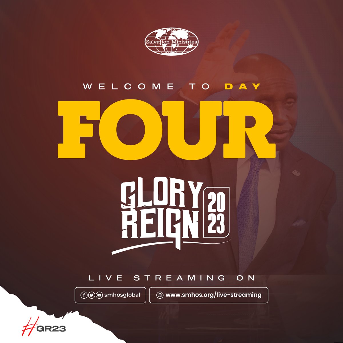 smhosglobal's tweet photo. Welcome to Day 4 of Glory Reign 2023. Get ready to experience God. 
 #DavidIbiyeomie #SalvationMinistries #GR23 https://t.co/s4aS7CiIHz