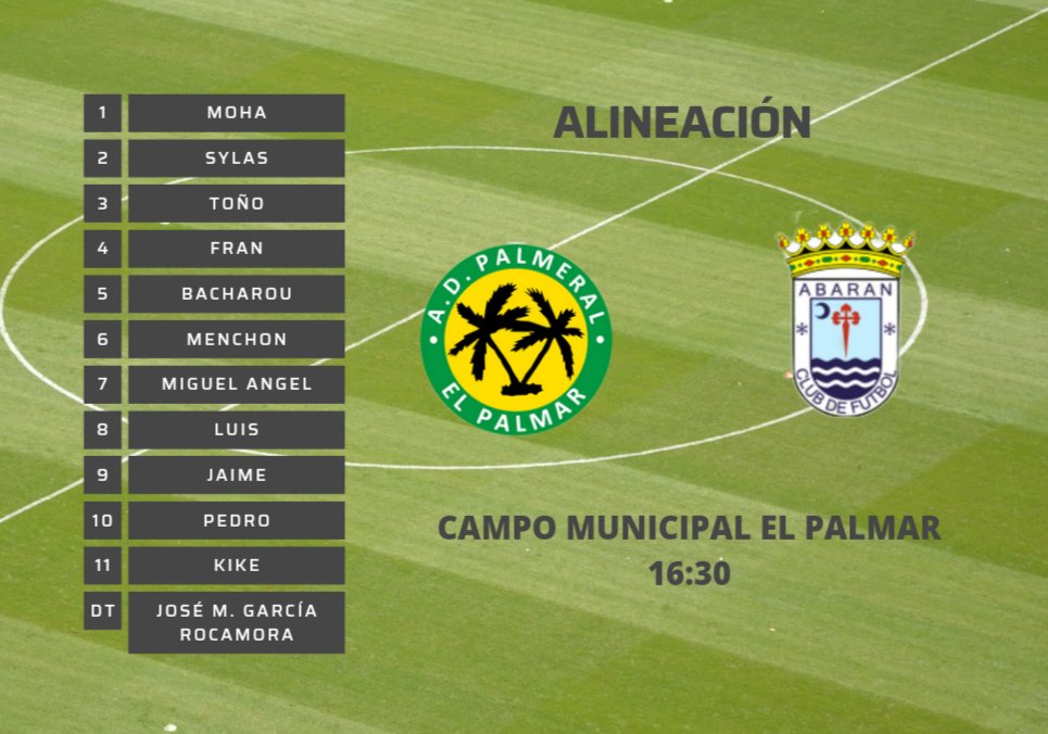 MURADPALMERAL's tweet photo. 💥⚽ ALINEACIÓN #ADPALMERAL VS #ABARANCF ⚽💥 https://t.co/xrL2TKWsFA