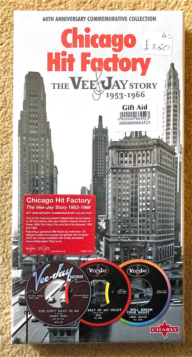 CharityShopGold's tweet image. My best find for a long time: Chicago Hit Factory: The Vee-Jay Story 1953–1966. This is a 10-CD box on Charly for £3.50. Still shrinkwrapped, too! #CharityShop #CharityShopping #BoxedSet #BargainOfTheYear