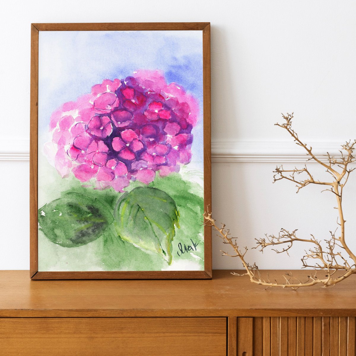 Hydrangea Watercolor Pink Flower Wall Art Print Floral Painting Poster Pink Hydrangea Giclee Print etsy.me/3ZQOWZc #pink #green #unframed #entryway #flowers #vertical #hydrangeapainting #pinkflowerwallart #wallartprint