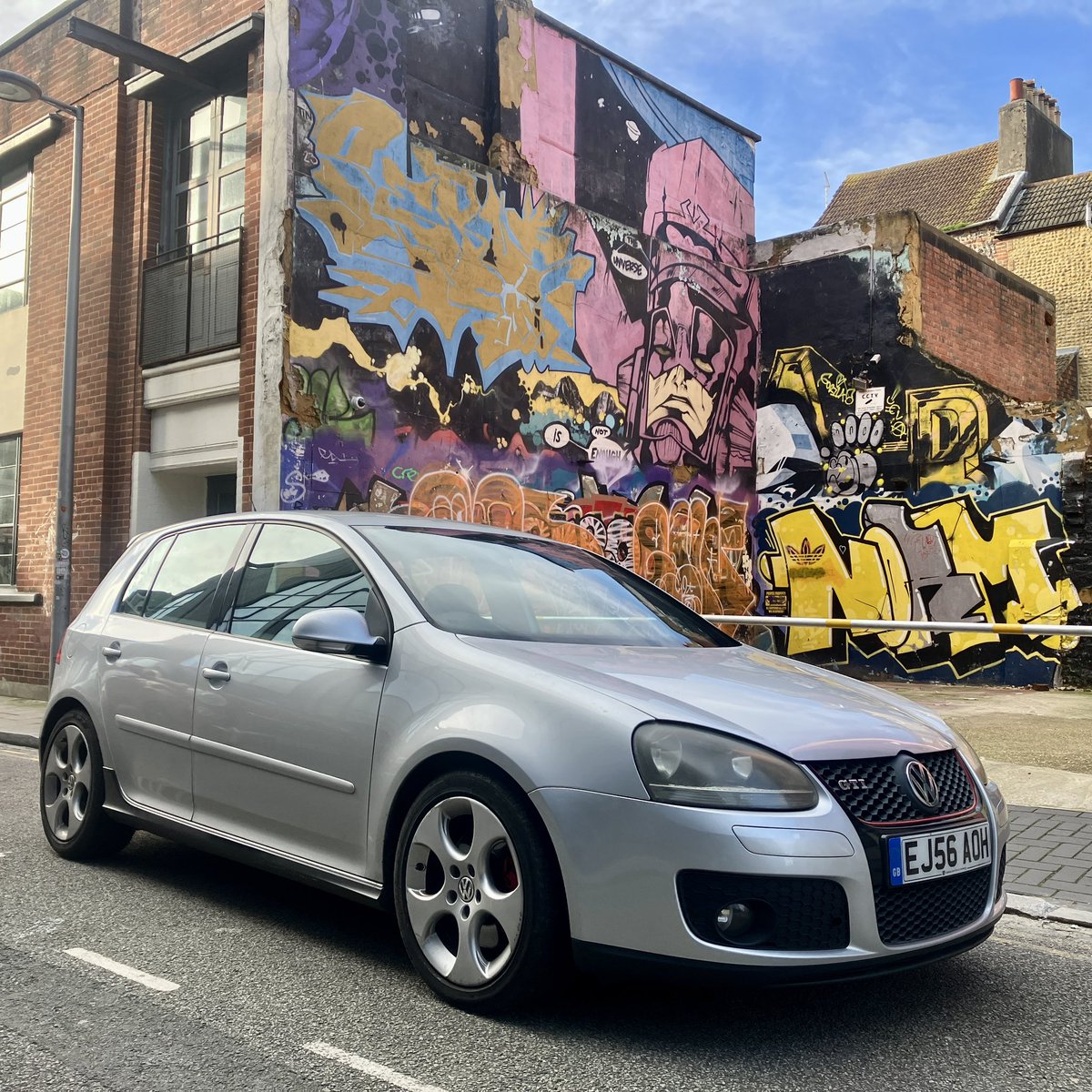 Vaguely arty shot of the GTI in Brighton. 

Had it nearly five years now, so I keep getting the itch for something new. Then I look at used car prices and change my mind…