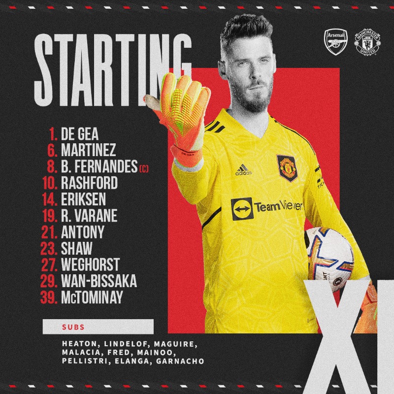 ManUtd's tweet photo. 🚨 TEAM NEWS 🚨

Erik makes one change from Wednesday night, with @McTominay10 coming in for the suspended @Casemiro.

#MUFC || #ARSMUN