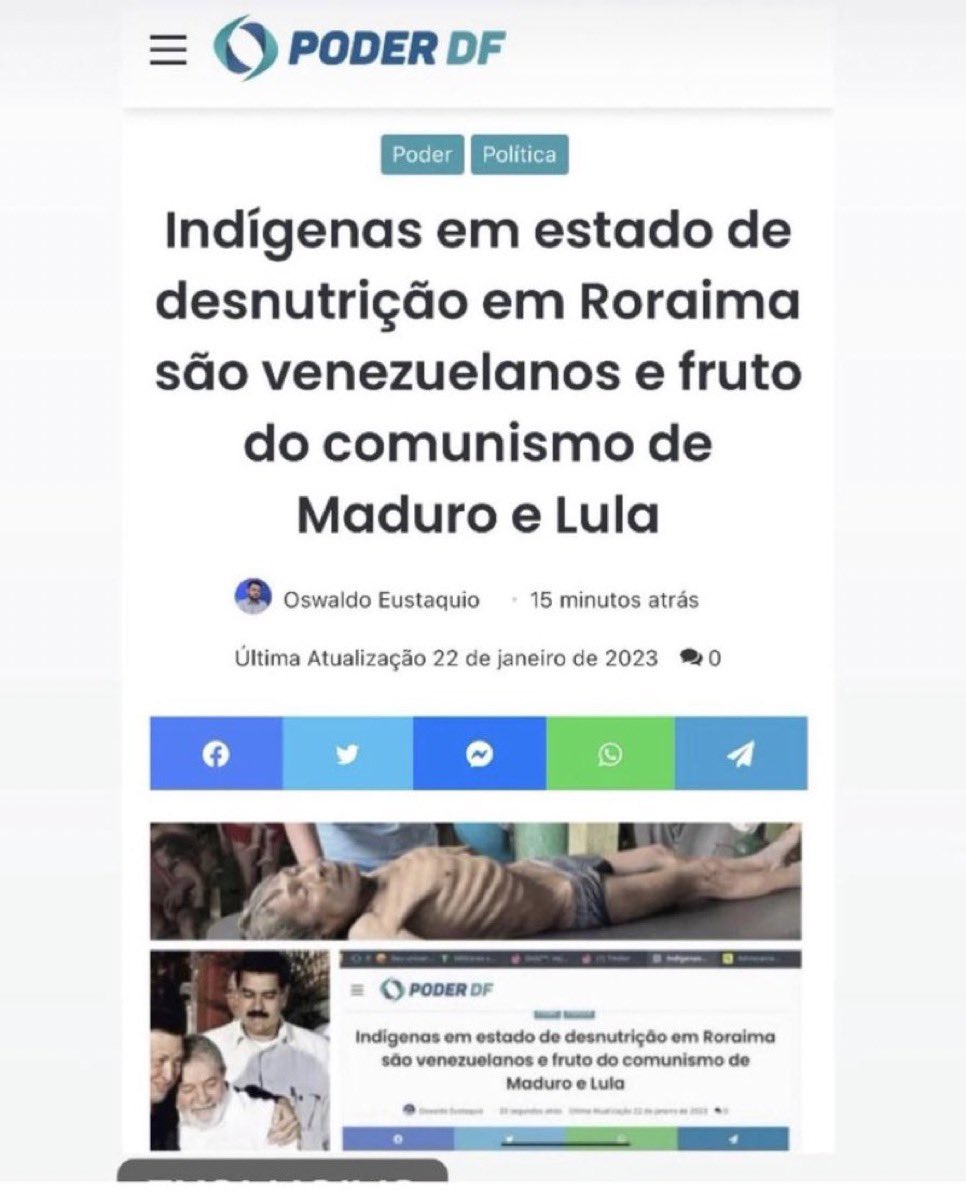 CoronelTadeu's tweet photo. PT produzindo Fake News 
Os yanomanis, do lado brasileiro, são bem tratados. A crise reportada pela esquerda, são dos yanomanis venezuelanos. https://t.co/b91UY2ImCA… https://t.co/r8gdwq3iHk