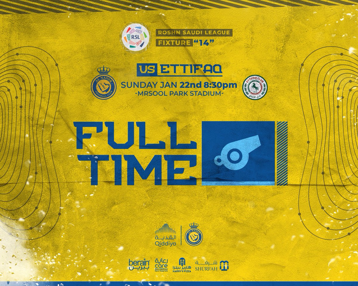 🔚 | صافـرة النهايـة! 

النصر 1 - 0 الاتفاق
⚽️ أندرسون تاليسكا

مبروك يا عالميين! 💛
#النصر_الاتفاق