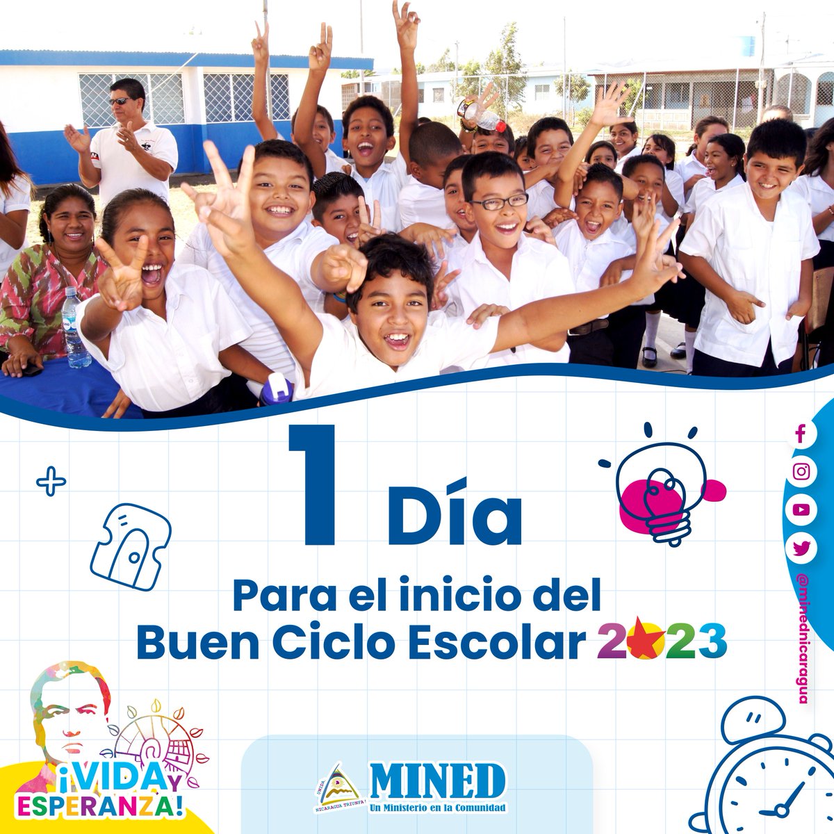 Falta 1 día para el inicio del Buen Ciclo Escolar 2023 ¡Vida y Esperanza! 

#AClasesVidayEsperanza
