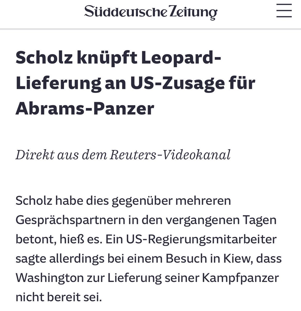 migrate89's tweet photo. Am Mittwoch gab es die unbestätigte Meldung in der SZ, Scholz soll intern gegenüber anonymen Gesprächspartnern (?) die Leos an Abrams geknüpft haben. Schon Donnerstag sagte Pistorius, dass es nicht stimmt. Hebestreit am Freitag.

Die Story kursiert auf Twitter weiterhin. https://t.co/HTlS3bilpS