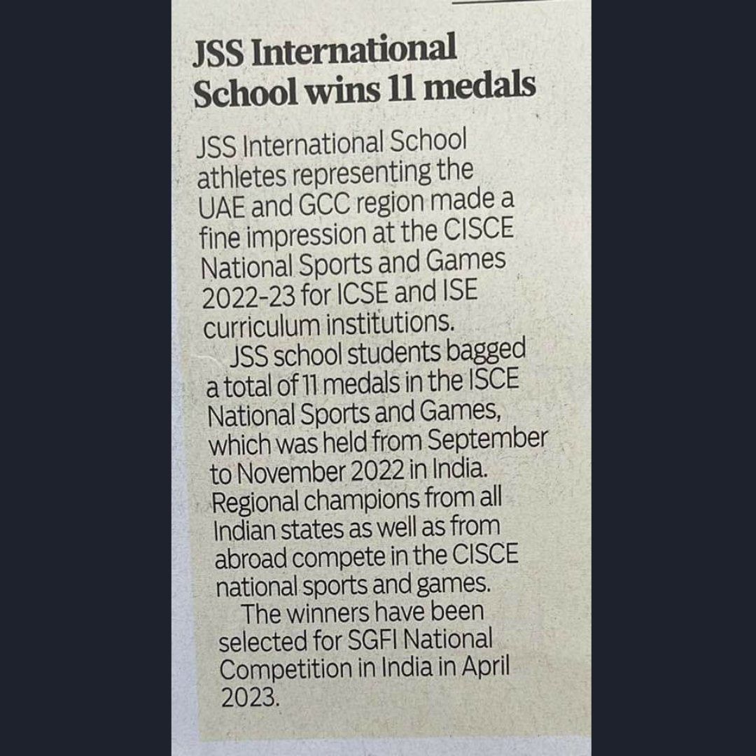 JssSchool's tweet image. JSS INTERNATIONAL SCHOOL, DUBAI excels in the 2022-23 CISCE National Sports and Games.#cisce #ICSE #ICSESchool #icse2023 #sports #nationalsports #KHDA #khdadubai @KHDA