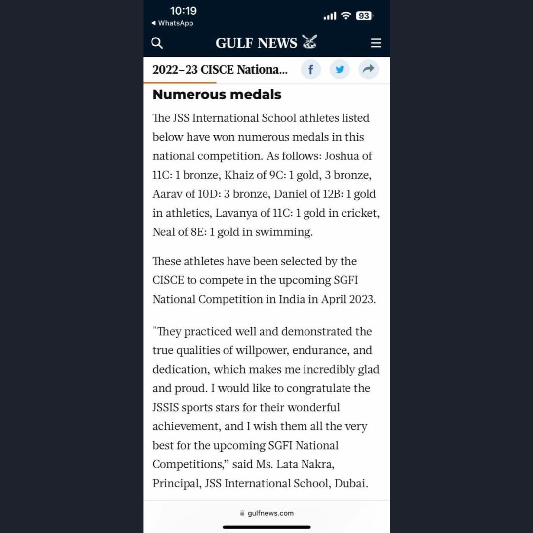 JssSchool's tweet image. JSS INTERNATIONAL SCHOOL, DUBAI excels in the 2022-23 CISCE National Sports and Games.#cisce #ICSE #ICSESchool #icse2023 #sports #nationalsports #KHDA #khdadubai @KHDA