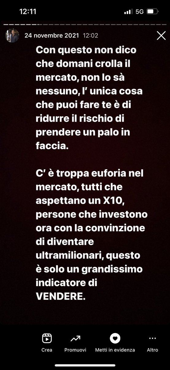 Quando dicevo di vendere ai massimi del precedente bull market. Se vuoi fare soldi con le crypto devi sempre andare controcorrente.