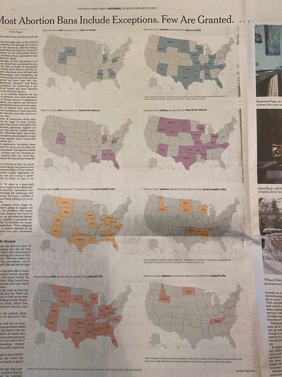 Trying to wrap my head around the US; today: women’s rights. 

This summary map in today’s <a href="/nytimes/">The New York Times</a> about abortion bans by state makes me angry. 

What world do we live in if this is what the most powerful country’s Supreme Court produces? Who can we trust?