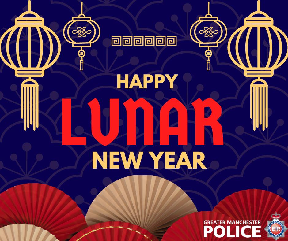 gmpolice's tweet photo. On behalf of Greater Manchester Police, we wish everyone a very Happy Lunar New Year at the start of the year of the Rabbit today. https://t.co/gs48oAUEmm