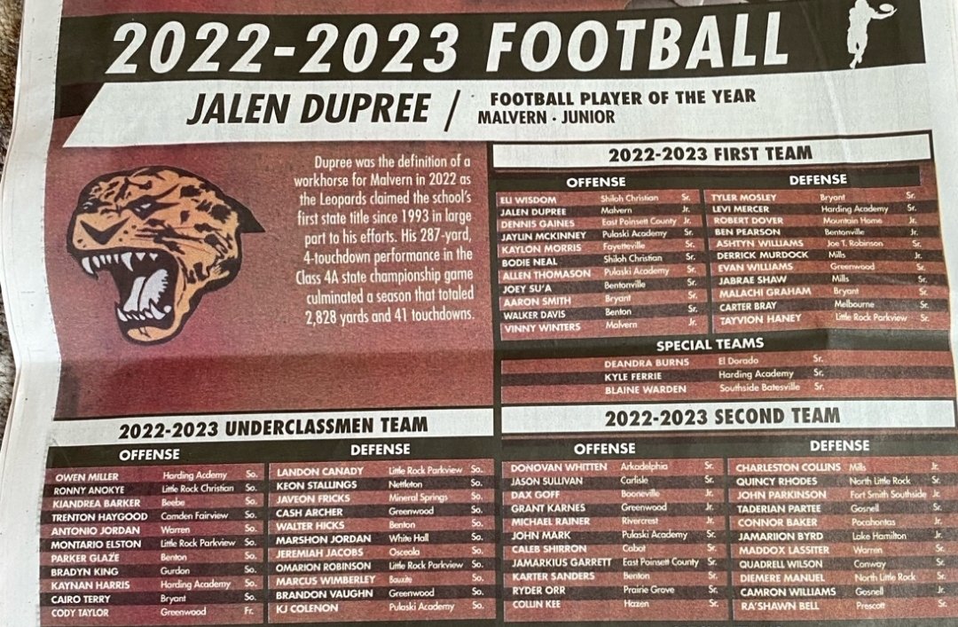 duper1989's tweet photo. ARKANSAS PREP PLAYER OF YEAR.  CONGRATS #2 @JalenDupree02 @coachplumlee @EarlGill10 @LDixon_ @ArElite100 @PrepRedzoneAR @Malvern_AR_HS @ https://t.co/2KEdQkPety
