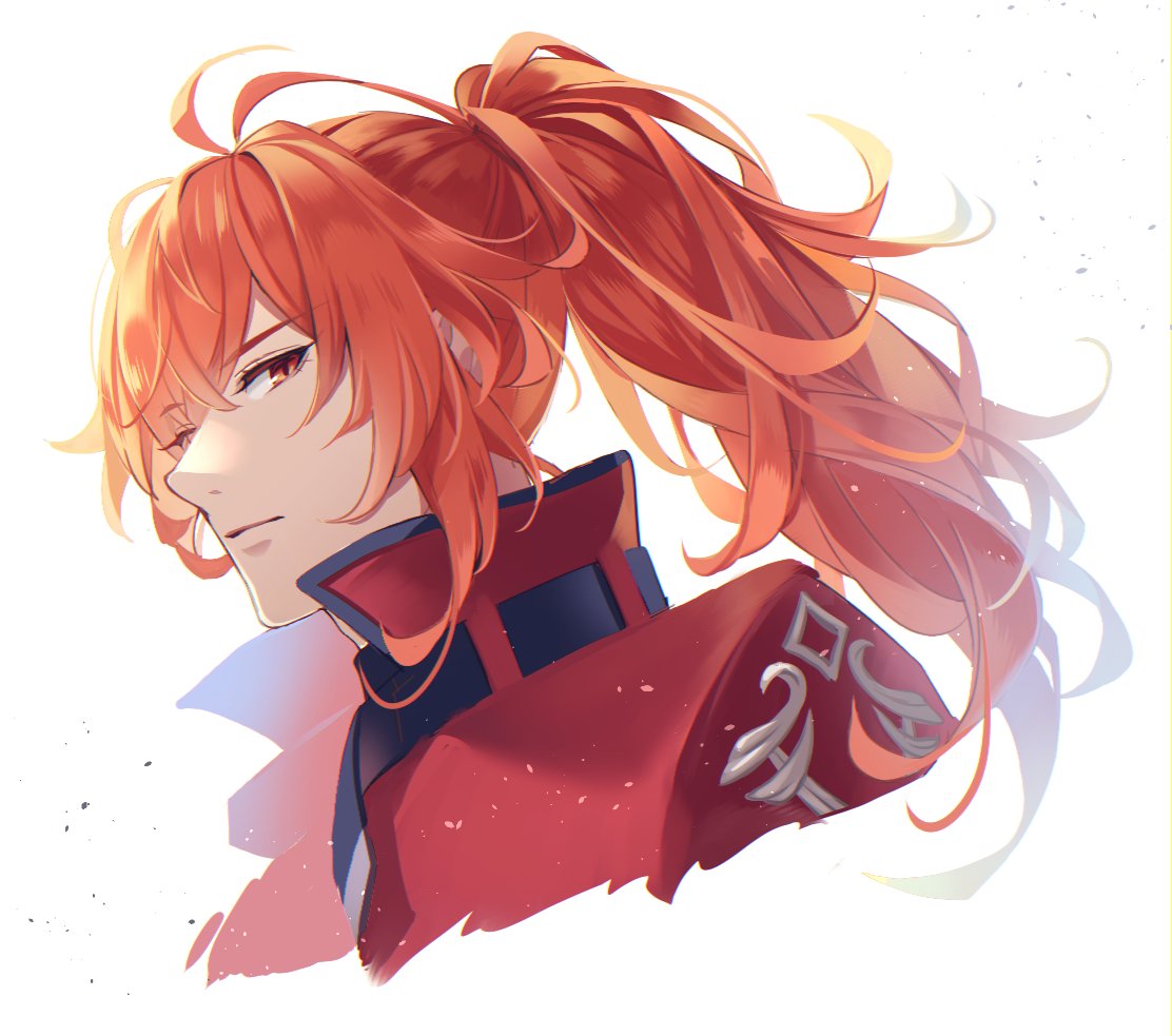 diluc (genshin impact) 1boy male focus red eyes ponytail solo long hair red hair  illustration images