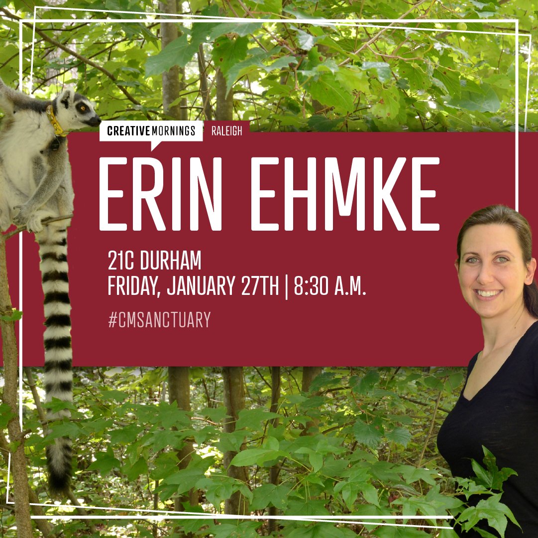 CM_RDU's tweet photo. ✨ Registration for #CMsanctuary opens today at 11 am ✨
🗣 Erin Ehmke, @DukeLemurCenter
📍 @21cDurham
☕️ @counter_culture
🥐 Counting House NC
🎉 @BrandFuel
📆 Friday, 01/27
🎟 https://t.co/WERFOykhSw https://t.co/VBi0MqjP36