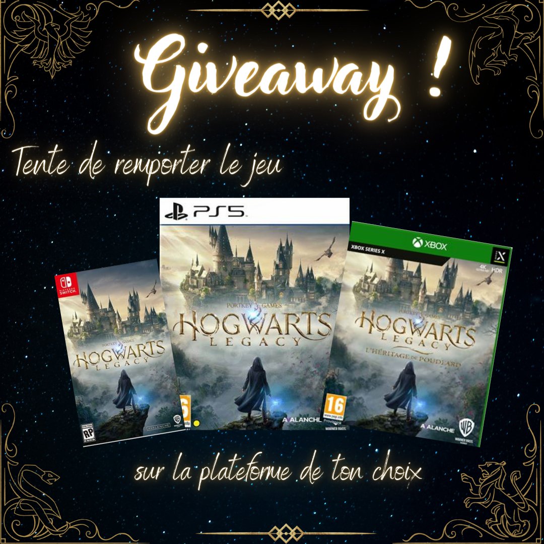 ChouglieG's tweet photo. 🎁 GIVEAWAY TIME 🎁

Tu souhaites devenir sorcier et aller à Poudlard ? 🧙‍♂️

TENTE DE REMPORTER HOGWARTS LEGACY sur la plateforme de ton choix ! ⭐

- Follow @ChouglieG 
- 🔄 RT + ❤ Like 
- Tag 2 amis sous ce tweet

TAS le 8/02 ! #HogwartsLegacy 
@HogwartsLegacy https://t.co/J1rfrNyxvW