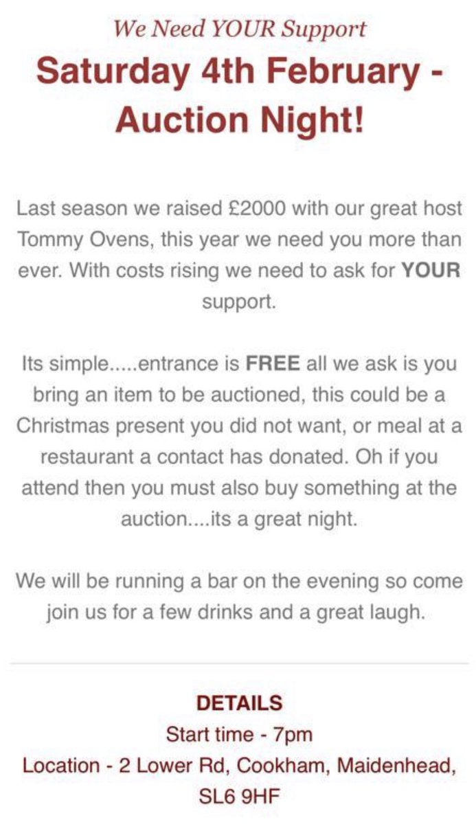 Not long now till the Auction night…the legend that is Tommy Ovens will be on the 🎤 for the evening.  Please come along and support this important fundraiser.
