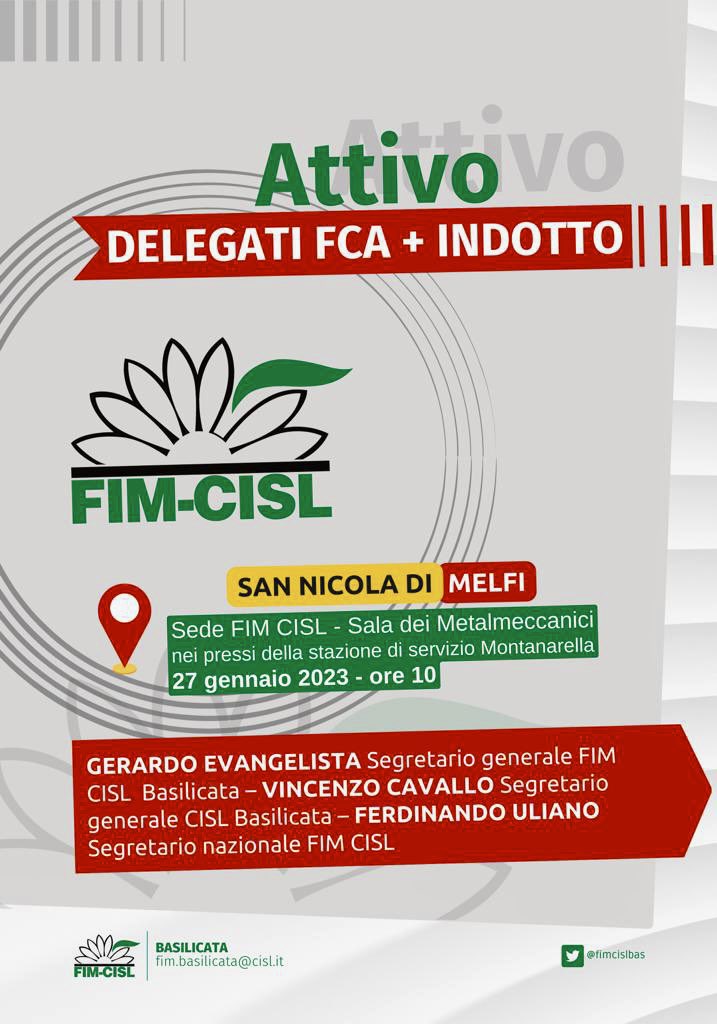 EvangeliGerardo's tweet photo. ✔️ Il 27 gennaio incontro Fim Cisl con il segretario nazionale Uliano

🔴 Verranno discusse tematiche come l'innovazione tecnologica, i rischi e le opportunità, la carenza di semiconduttori, la transizione verso l'elettrico, nuovi modelli e il rinnovo contrattuale di gruppo. 
🔻 https://t.co/uQbQJw1ITJ