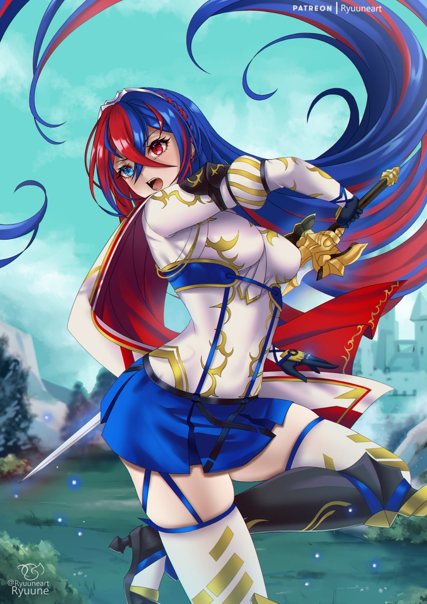 1girl armor bangs blue eyes blue hair braid breasts  illustration images