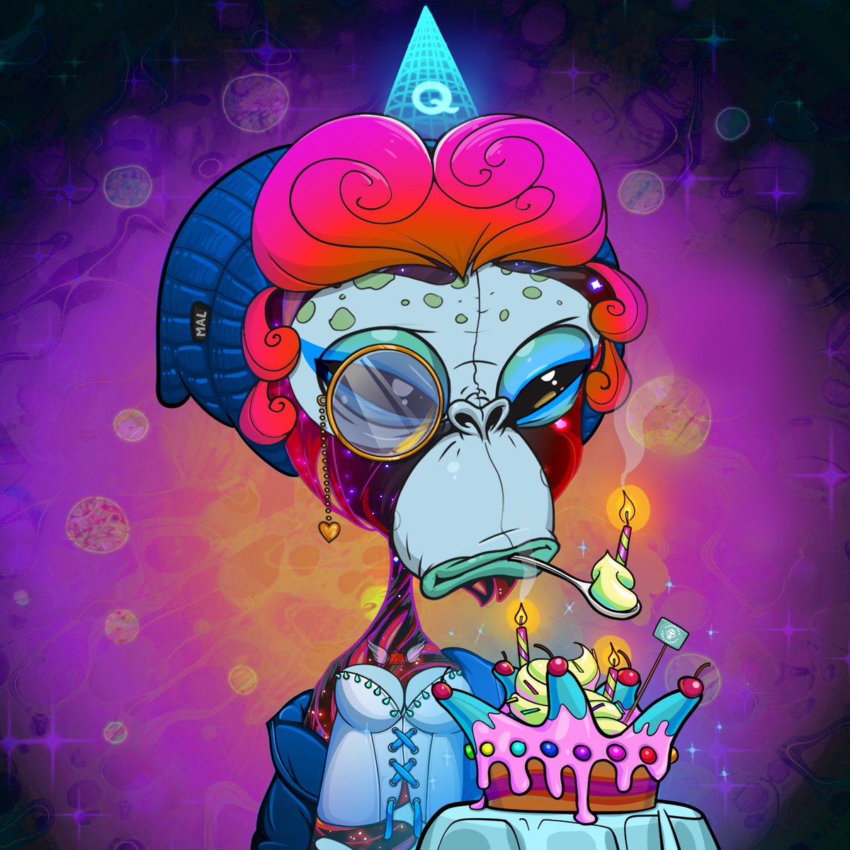 Happy Birthday <a href="/MoonApeLab/">Moon Ape Lab</a> 🎂 And what a crazy cool gift from <a href="/Vlad_Svetlov96/">Vlad Svetlov</a> 🧡💛💚💜

Join us later for a Birthday drink on our AMA - 7pm utc 🥂

#BirthdaySurprises