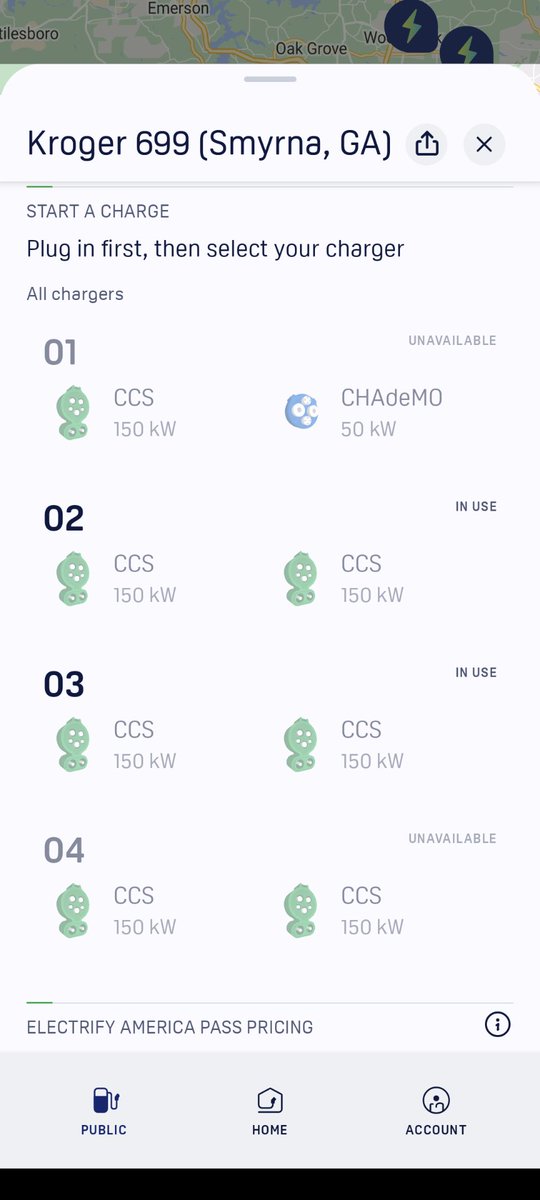 DetroitRed619's tweet photo. @RateYourCharge EA - Smyrna Kroger has 2 Chargers unavailable and 2 in use. There are also two Voltas here that Tesla's are parked at and not charging. What's the Tesla word for ICEing? Because they do it all the time and it's really inconsiderate. @itskyleconner https://t.co/wGCeRADiyR