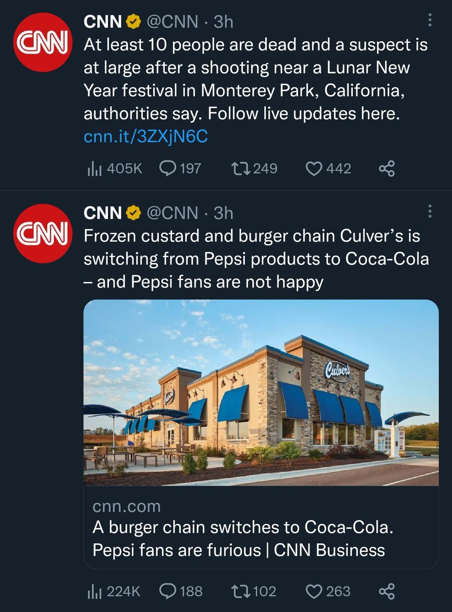 How do we accept that one of the country's most popular news sources has these two stories juxtaposed in consecutive tweets? 

I don't even know where to start in unpacking that.