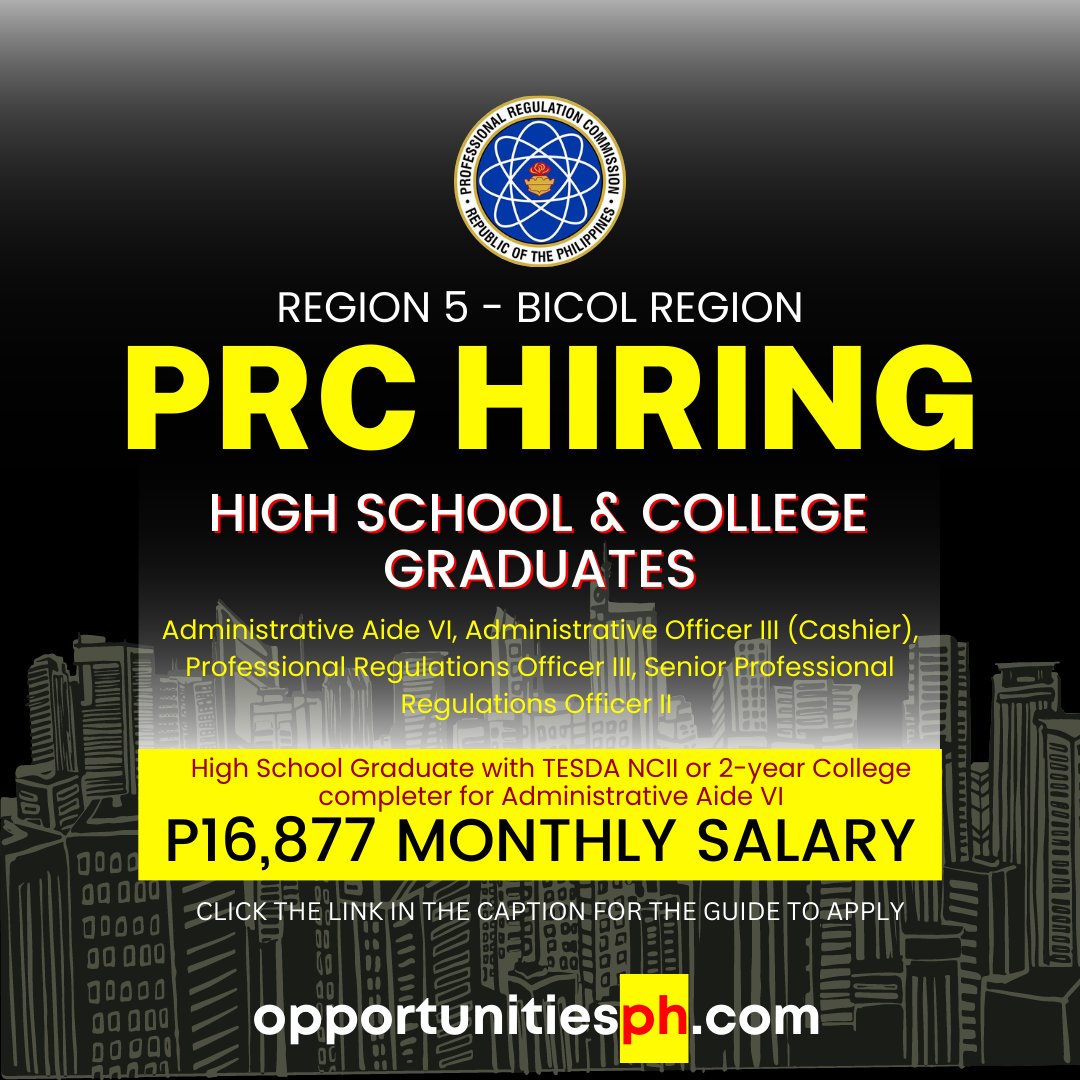 OpportunitiesPH's tweet photo. 𝗣𝗥𝗖 𝗥𝗲𝗴𝗶𝗼𝗻 𝟱 𝗛𝗶𝗿𝗶𝗻𝗴: 𝗛𝗶𝗴𝗵 𝗦𝗰𝗵𝗼𝗼𝗹 𝗚𝗿𝗮𝗱𝘂𝗮𝘁𝗲𝘀 𝗖𝗮𝗻 𝗯𝗲 𝗔𝗰𝗰𝗲𝗽𝘁𝗲𝗱!

HOW TO APPLY: https://t.co/mMvgraOhm8

𝗝𝗢𝗜𝗡 𝗛𝗘𝗥𝗘: https://t.co/YAbxvcwDam

#PHGoToday #PhilippineGo #ExpertistPh #EXPERTISTNetwork #EXPERTIST https://t.co/MVfJlKUcqX