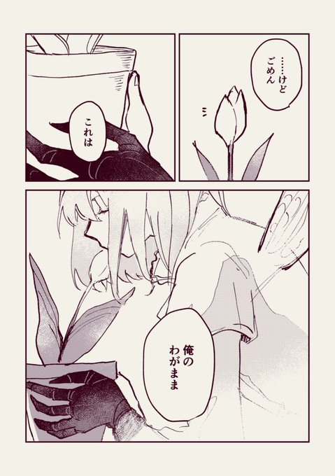 ルート2  呪いを解く(とてもオベブラ)
これは1が前提にある以上ブランカの意志を尊重してやらなそうですが、一生かけて飛んだ彼女から翼を奪うのは…とか、いっそ自分への恋心なんか忘れたらいいとか、それらに隠れて単に隣にいてほしいとかそのあたりの複合です 
