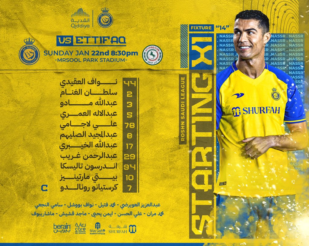 قائمة الفريق الرسمية في مباراة #النصر_الاتفاق اليوم 💛

بالتوفيق لنجومنا 🙏