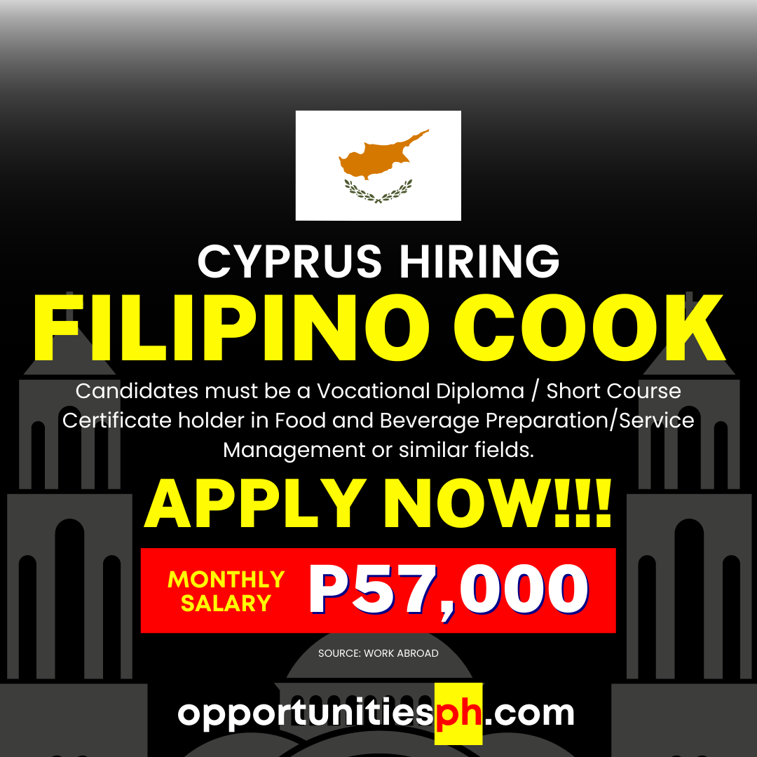 OpportunitiesPH's tweet photo. 𝟱𝟬 𝗖𝗼𝗼𝗸𝘀 𝗮𝗿𝗲 𝗡𝗲𝗲𝗱𝗲𝗱 𝗶𝗻 𝗖𝘆𝗽𝗿𝘂𝘀!
🔴DETAILS: https://t.co/tD9iMTITgh

Stay Updated on all of our posted Job and Scholarship Opportunities,
Join our Community now, for FREE!
👉 https://t.co/YAbxvcwDam

#PhilippineGo #ExpertistPH #EXPERTIST https://t.co/nZxeFu1FWr