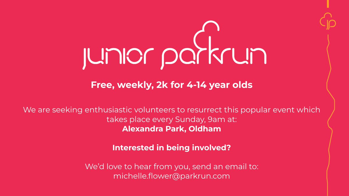 It's nearly 3 years since junior parkrun took place in Oldham. It's definitely time to get things back up &amp; running. If you could be on the core team of volunteers please get in touch michelle.flower@parkrun.com
You DON'T have to commit to volunteering every Sunday
Please share!