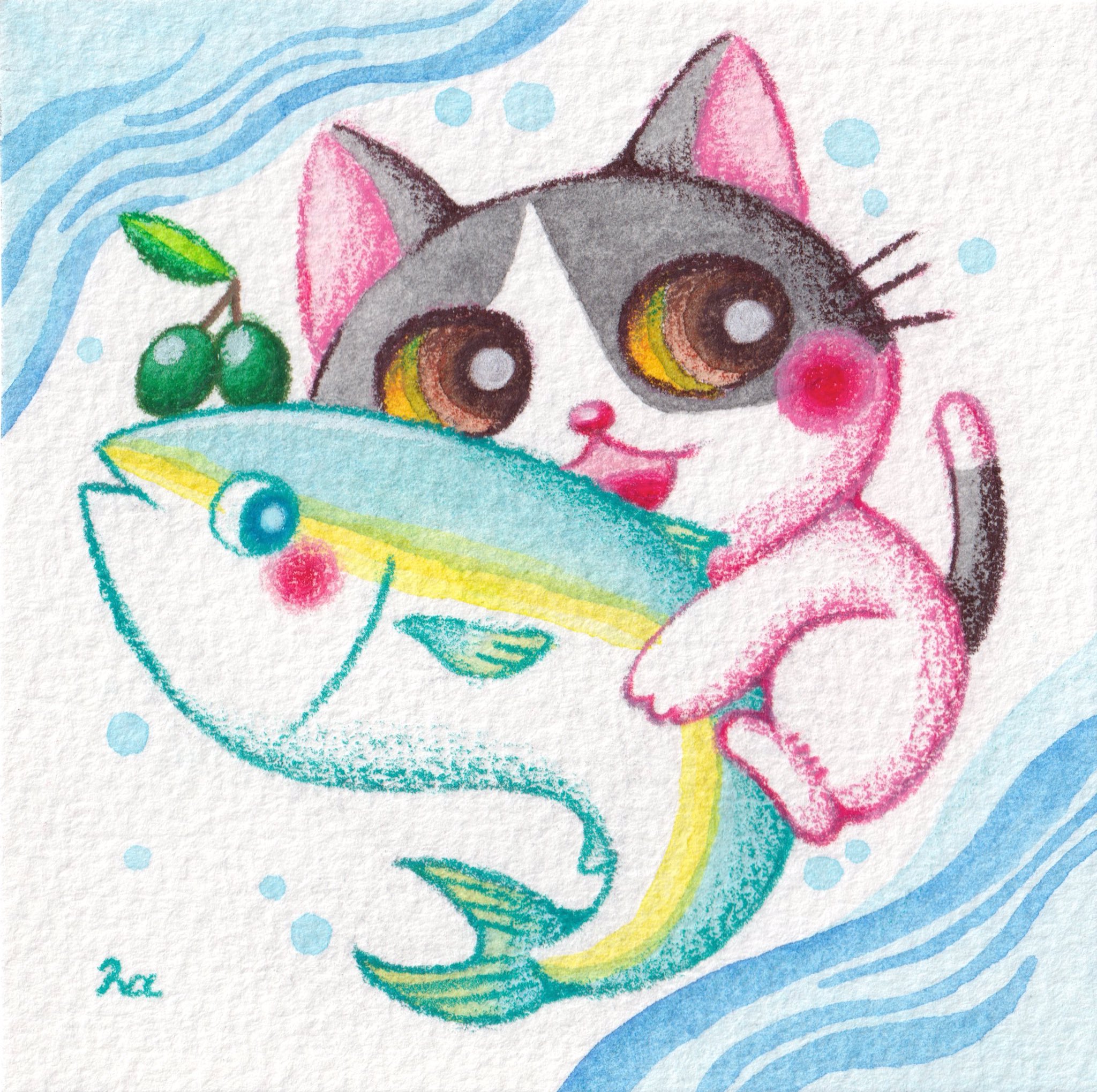ハマチ, はまち子、水彩, 描かれた, 魚 55987-30-