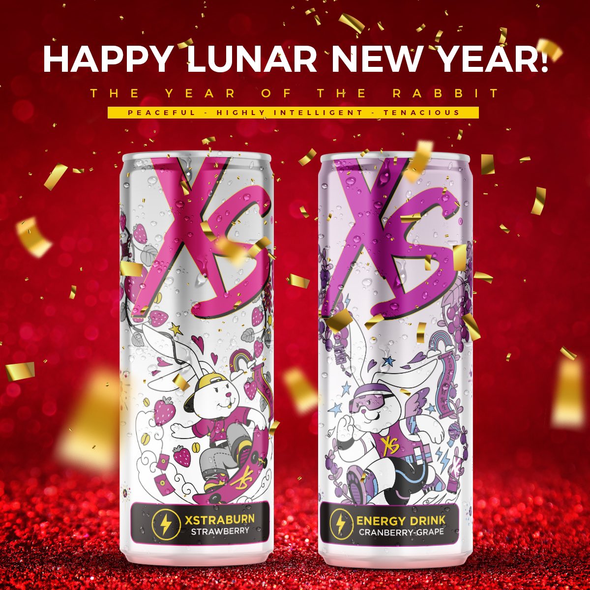 xsnation's tweet image. Happy Lunar New Year! There are over 2 billion people celebrating today, and we wanted to join the celebration with these epic, limited-edition cans from XS China! ⁠
⁠
This is the Year of the Rabbit, which symbolizes peace, intelligence, and tenacity!

新年快乐 大展宏兔 🧧